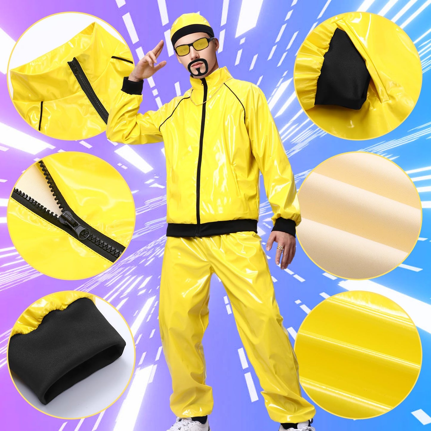 Costum Ali-G pentru adulți - Hip Hop, cu pălărie, colier, barbă, ochelari și inel, ideal pentru petreceri de carnaval și Halloween.