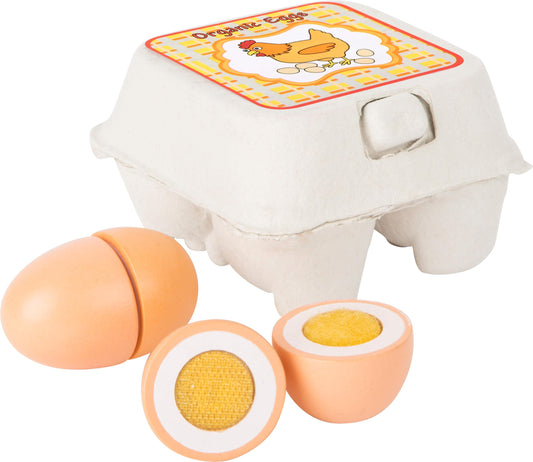 Small Foot Set ouă din lemn cu închidere velcro în cutie originală pentru ouă 3+ ani (maro)