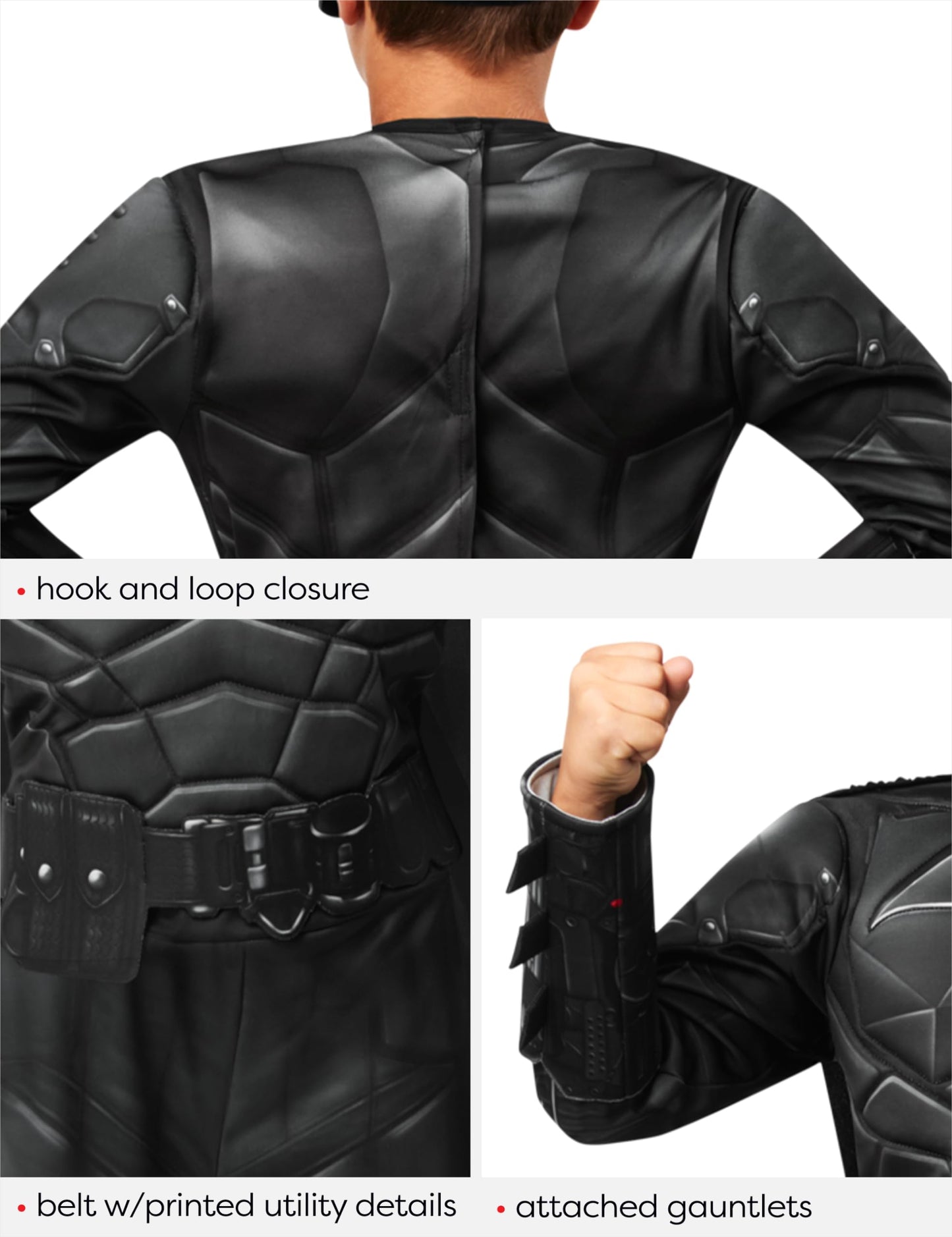 Costum Deluxe Batman pentru băieți, cu piept muscular, oficial din filmul The Batman, de culoare neagră, cu capa detașabilă și mască, ideal pentru Halloween, Crăciun, carnaval și petreceri de naștere.- Rubies