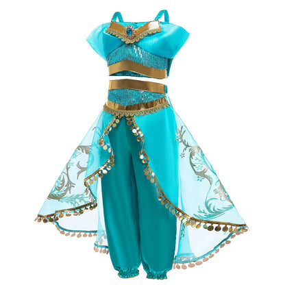 Costum de prințesă Jasmin pentru fete cu perucă - Costum Aladdin pentru copii, rochie de prințesă pentru Crăciun, zi de naștere, petrecere, Halloween, carnaval, cosplay.