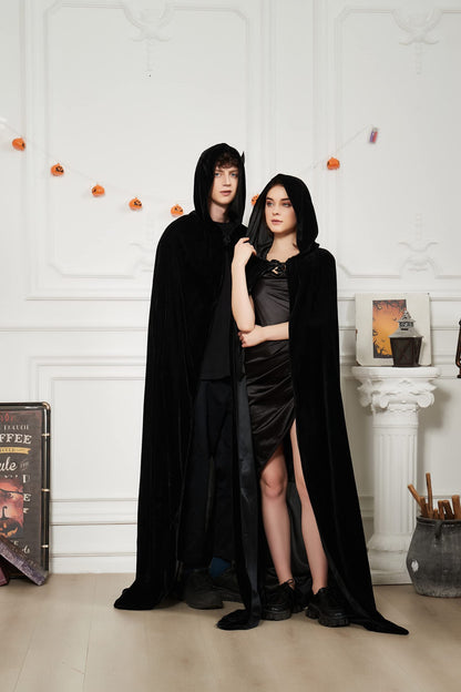Proumhang Pelerină cu glugă catifea Halloween, negru