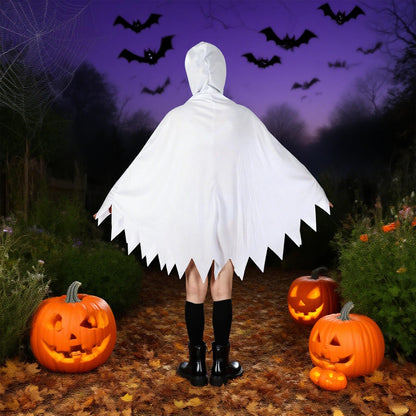 Costum de fantomă pentru copii Kinwers, alb, Halloween, cu ochelari luminoși, pentru înălțimi de 105-115 cm.