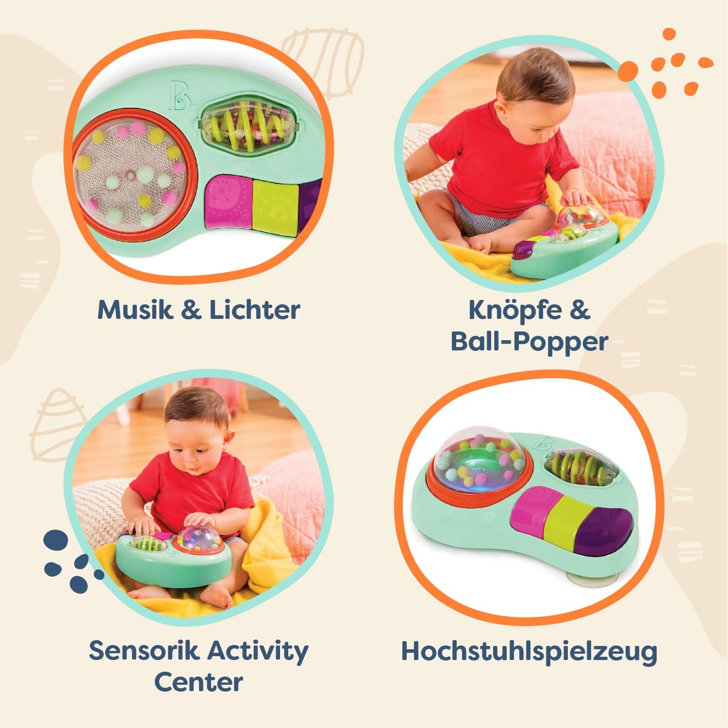 B. toys – Jucărie pentru bebeluși pentru scaunul de masă – Jucărie cu ventuză cu muzică, lumini, sunete – Jucărie senzorială – Jucărie motrică Activitate pentru bebeluși – de la 6 luni – Whirly Pop