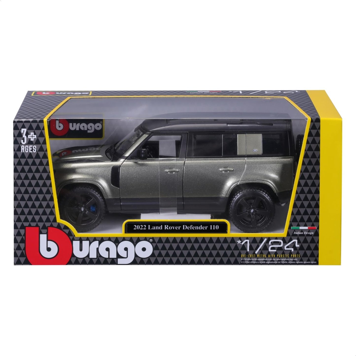 Bburago Land Rover Defender 110 2022 Mașinuță replică metalică 1:24 cu uși care se deschid 3+ ani (verde)