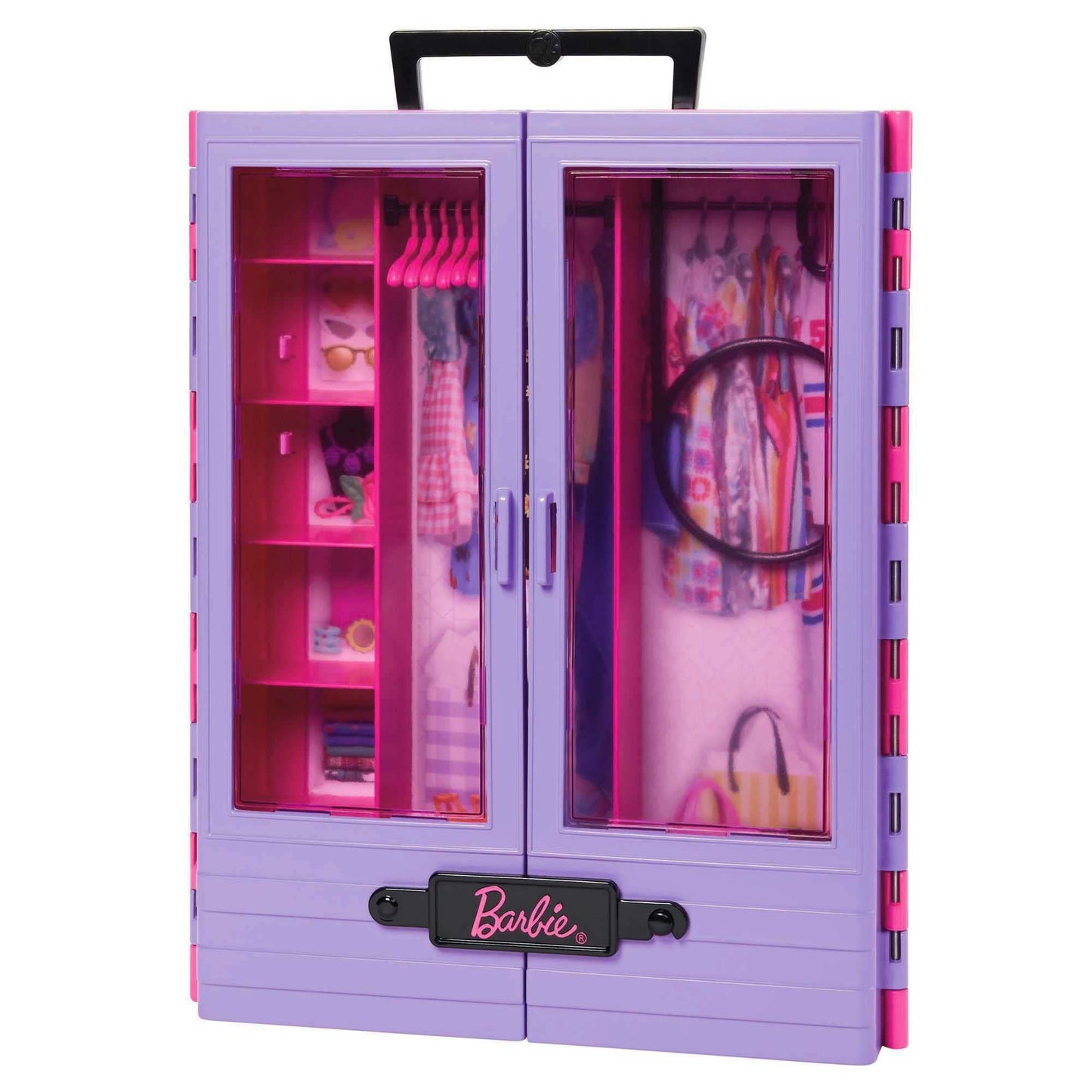 Dulapul Ultimate Barbie, cu peste 15 rochii și accesorii, set pliabil, inclusiv 1 păpușă, cadou pentru copii, jucărie pentru vârsta de 3 ani și peste, HJL66.