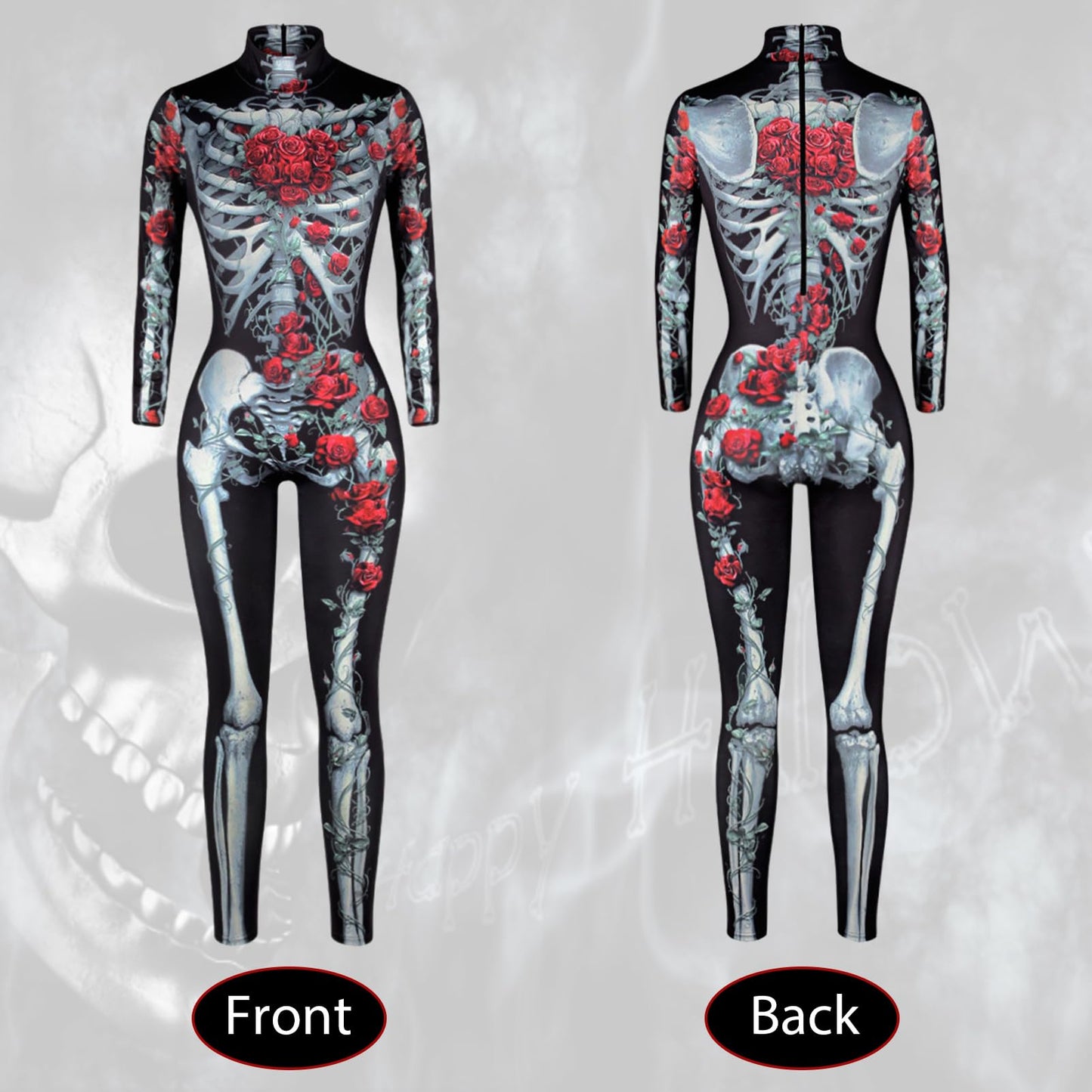 Antsparty Costum schelet Halloween femei cu coroană, tatuaje