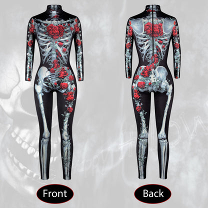 Antsparty Costum schelet Halloween femei cu coroană, tatuaje