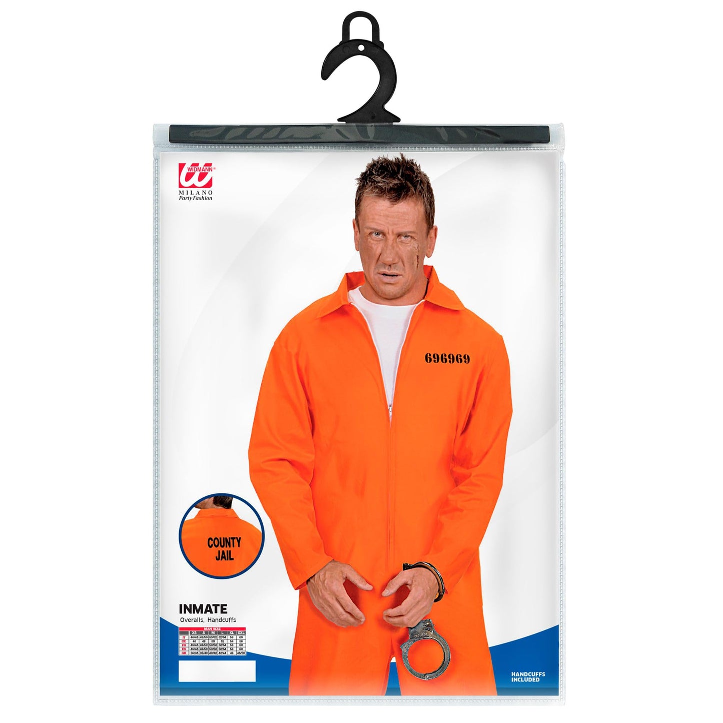 W WIDMANN MILANO Party Fashion Set costum de prizonier bărbați overall cu cătușe pentru carnaval și petrecere