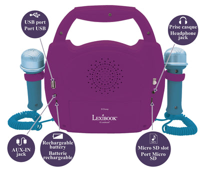 Lexibook Karaoke Portabil Frozen, 2 microfoane, Bluetooth