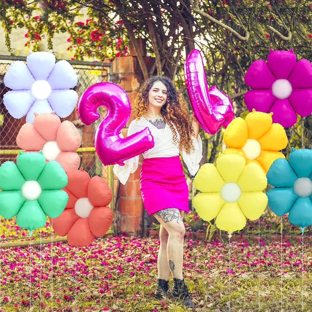 YUNHENTONG Set de baloane din folie cu flori 8 bucăți pentru petrecere de ziua fetei
