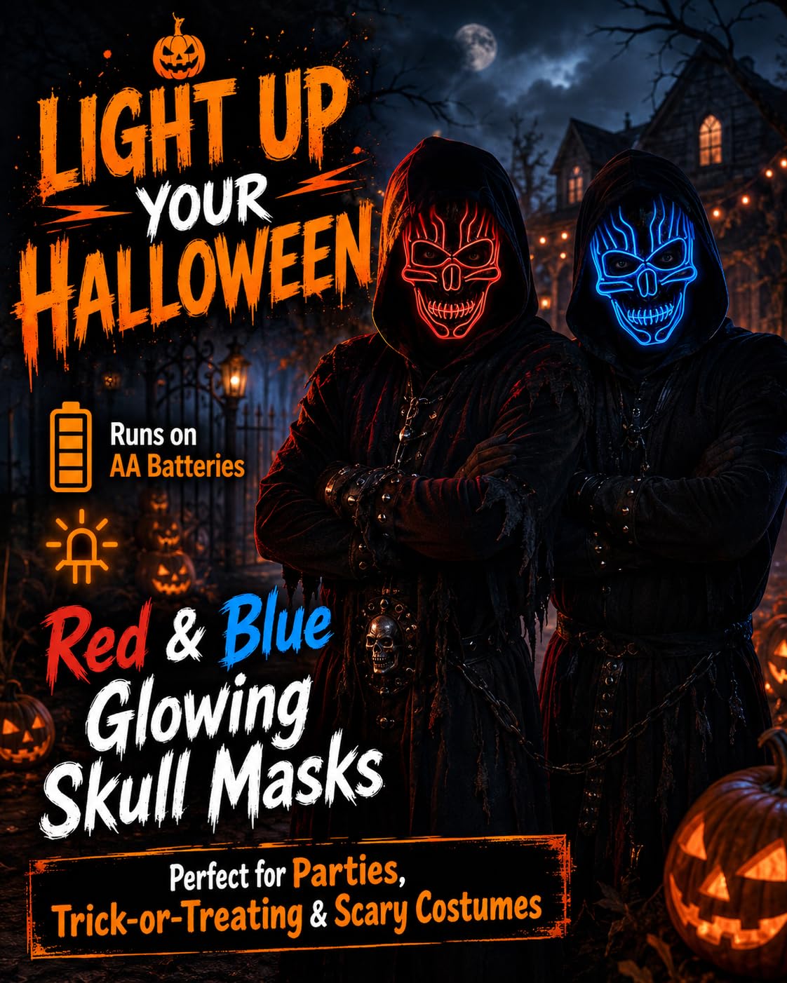 eBoutik Costum de Halloween înfricoșător cu mască schelet, Cosplay, Costume de demon pentru copii și adulți (albastru)