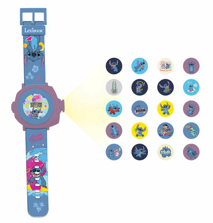 Lexibook DMW050D Ceas de proiecție reglabil Disney Stitch cu ecran digital 20 imagini Lilo & Stitch pentru copii