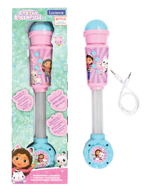 Lexibook Gabby’s Dollhouse Microfon luminos pentru copii Jucărie muzicală cu difuzor încorporat și efecte luminoase de la 2 ani (albastru/roz)