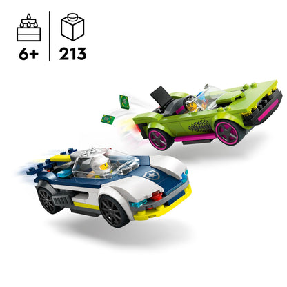 LEGO City 60415 Set de construcție cu mașină de poliție și muscle car, 213 piese, de la 6 ani