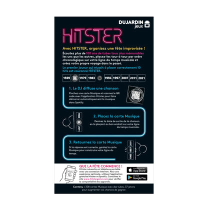 Dujardin Hitster - Joc de petrecere pentru adulți, descoperă 100 de ani de hituri muzicale, pentru 2-10 jucători, de la 16 ani, în limba franceză.