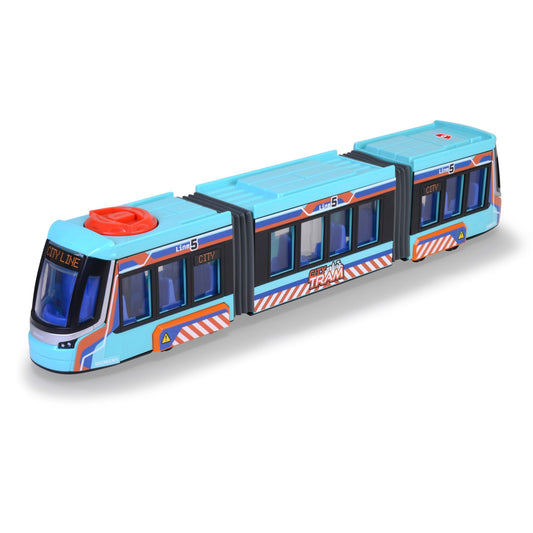 Dickie Toys City Tram Tramvai Jucărie 41,5 cm cu roți libere, direcție și uși care se deschid de la 3 ani
