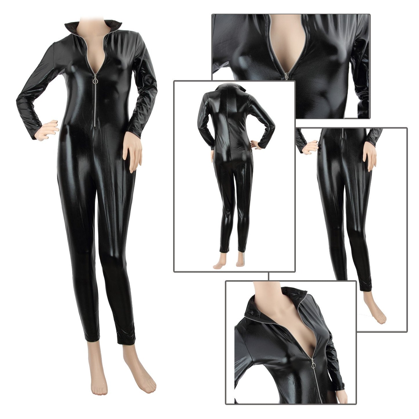 M MUNCASO Costum Catwoman Salopetă PU, negru