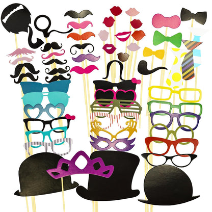 Yuio Set de accesorii foto 58 piese mustăți buze ochelari cravată pălării bărbi pentru cabine foto