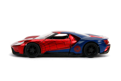Jada Toys Marvel Spider-Man 2017 Ford GT Mașinuță din metal cu uși care se deschid și roți de cauciuc 1:32 roșu/albastru