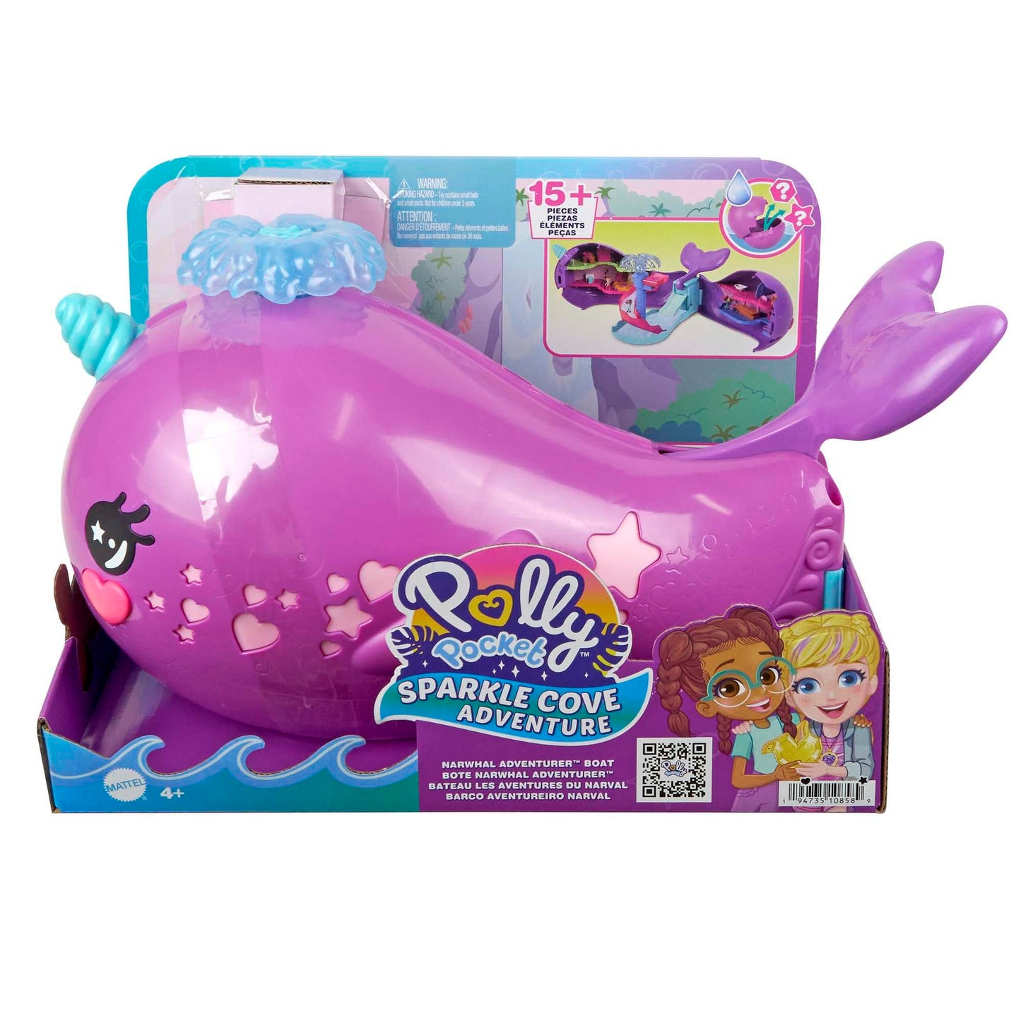 Polly Pocket Sparkle Cove Barcă Narval HKV71, 4+ ani