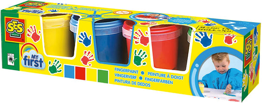 SES Creative 14413 Set de pictură cu degetele pentru copii 12+ luni, culori albastru, verde, roșu, galben