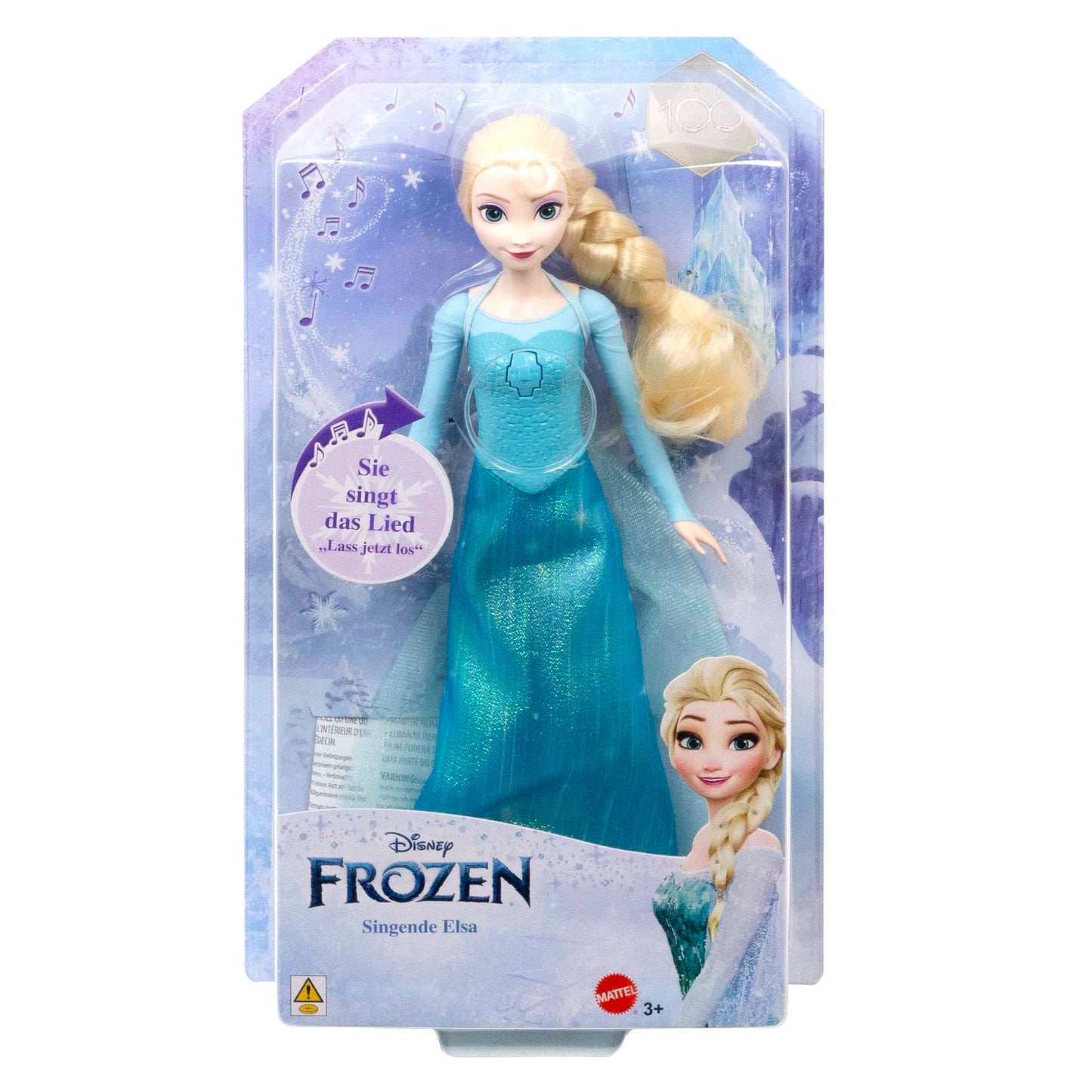 Jucărie Mattel Disney Frozen - Păpușa Elsa cântătoare, îmbrăcată în stilul caracteristic, cântă „Lass jetzt los” din filmul Disney „Frozen”, cadou pentru copii, versiunea germană HMG32