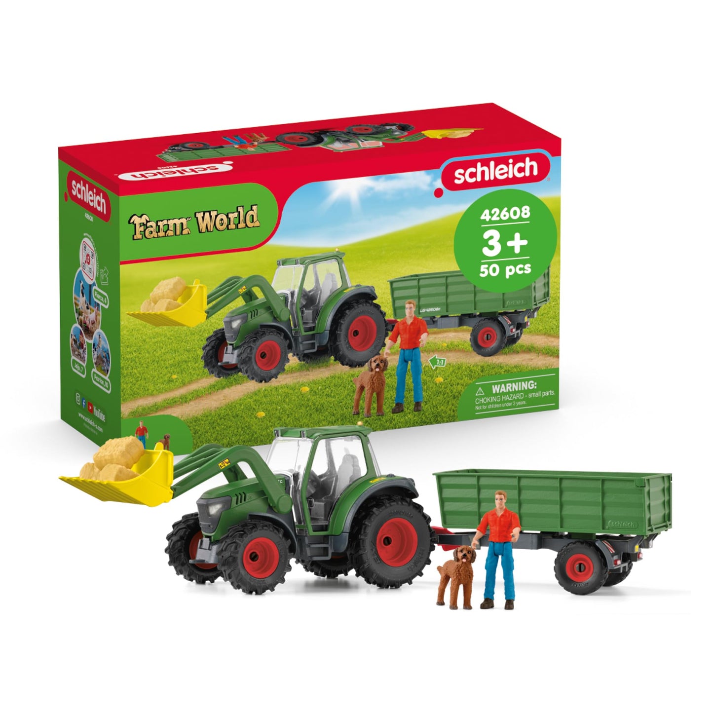 Schleich 42608 Set Tractor cu Remorca, Farm World, 50 piese