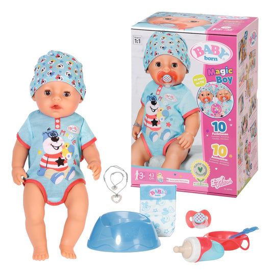 Baby Born Bebelus Magic Boy, păpușă cu 10 funcții pentru copii de la 3 ani, funcționează fără baterii, 43 cm înălțime, 827963 Zapf Creation