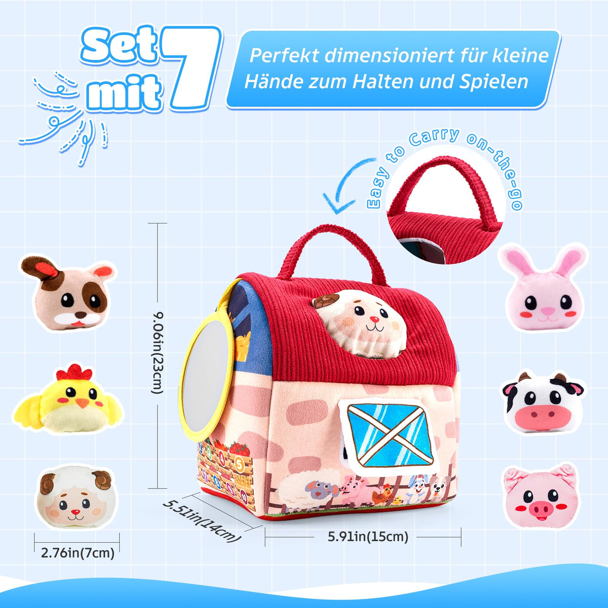 kidmance RX002 Set de joacă Montessori din bumbac cu fermă, zornăitoare și figurină animale 1-2 ani