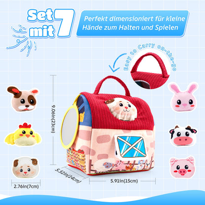 kidmance RX002 Set de joacă Montessori din bumbac cu fermă, zornăitoare și figurină animale 1-2 ani
