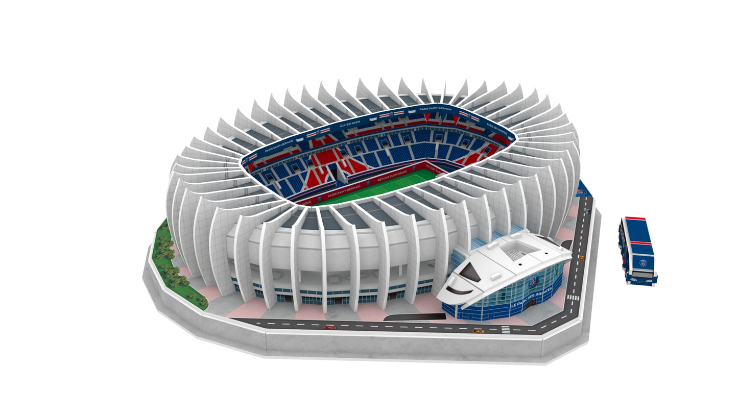 Puzzle Park der Prinzen 3D Megableu, cu lumini integrate, echipa de fotbal Paris Saint Germain, 111 piese numerotate, pentru asamblare individuală sau în familie, recomandat de la 7 ani, 678326, stadion PSG.