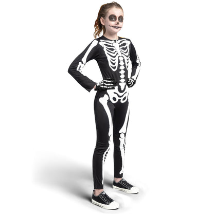 Costum de schelet pentru copii Spooktacular Creations, unisex, cu efect de strălucire în întuneric, ideal pentru Halloween, jocuri de rol și petreceri cosplay.