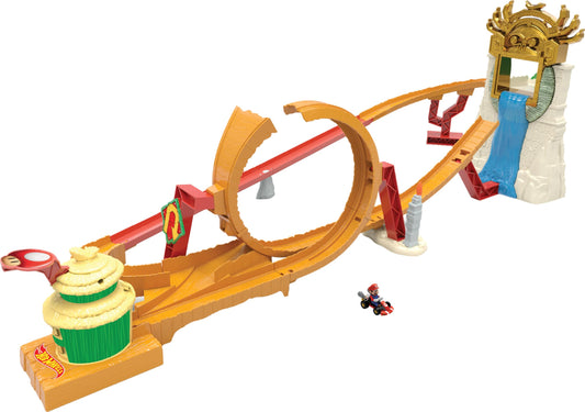 Set de joacă Hot Wheels Super Mario Bros. - Pista de curse Regatul Junglei cu mașinuța Mario - Trăiește aventurile filmului acasă, HMK49