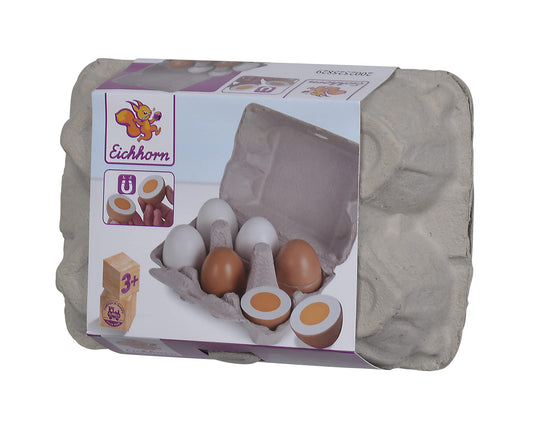 Eichhorn 100003737 - Cutie cu 6 ouă, 3 cu funcție magnetică, 10,5x16x7cm, accesorii pentru magazin de jucării, lemn de mesteacăn