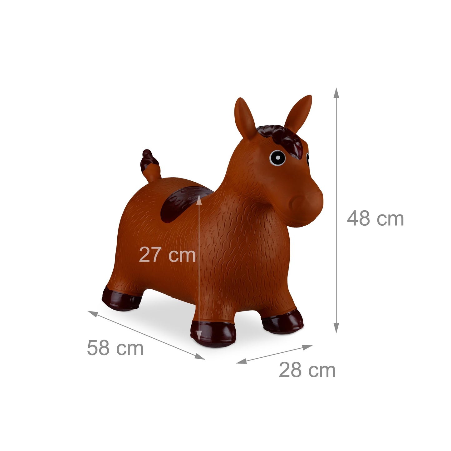 Cavalcabil Relaxdays pentru copii, animale gonflabile, BPA-free, suportă până la 50 kg, pompa inclusă, culoare maro