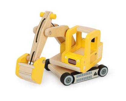 small Foot 12010 Excavator din lemn cu braț mobil 360 grade rotativ pentru copii de la 3 ani