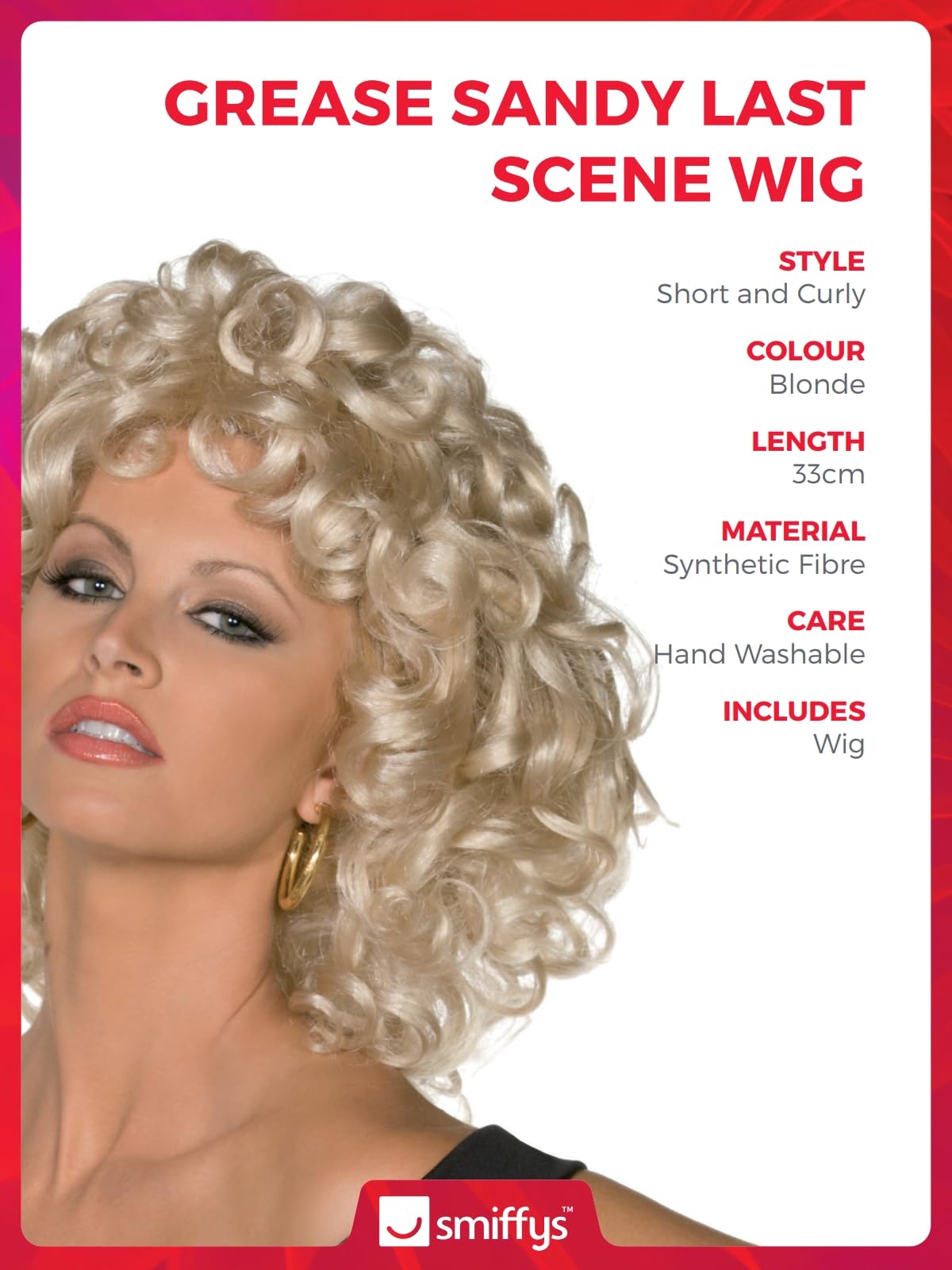 Peruca Smiffys Sandy din ultima scenă a filmului Grease, Blondă, Curbată