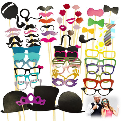 Yuio Set de accesorii foto 58 piese mustăți buze ochelari cravată pălării bărbi pentru cabine foto