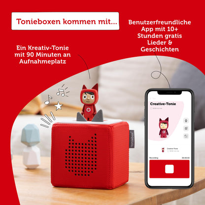 tonies Toniebox Set de pornire Boxă audio pentru copii cu 1 figură creativă, wireless, 7 ore autonomie, roșu