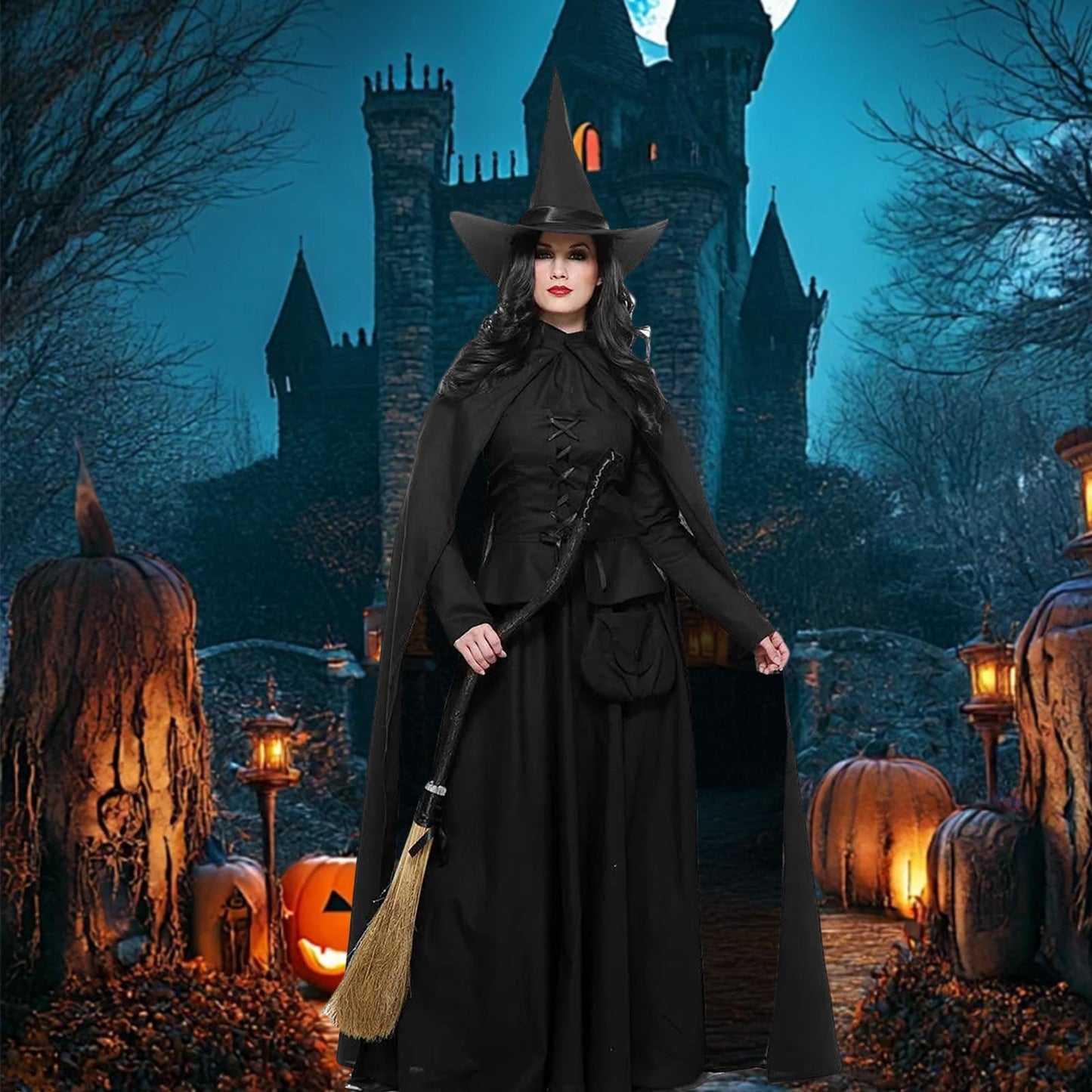 XWGKLN Pelerină neagră cu Glugă 160 cm, Halloween