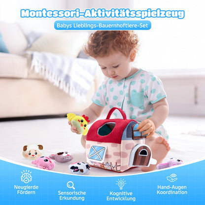 kidmance RX002 Set de joacă Montessori din bumbac cu fermă, zornăitoare și figurină animale 1-2 ani