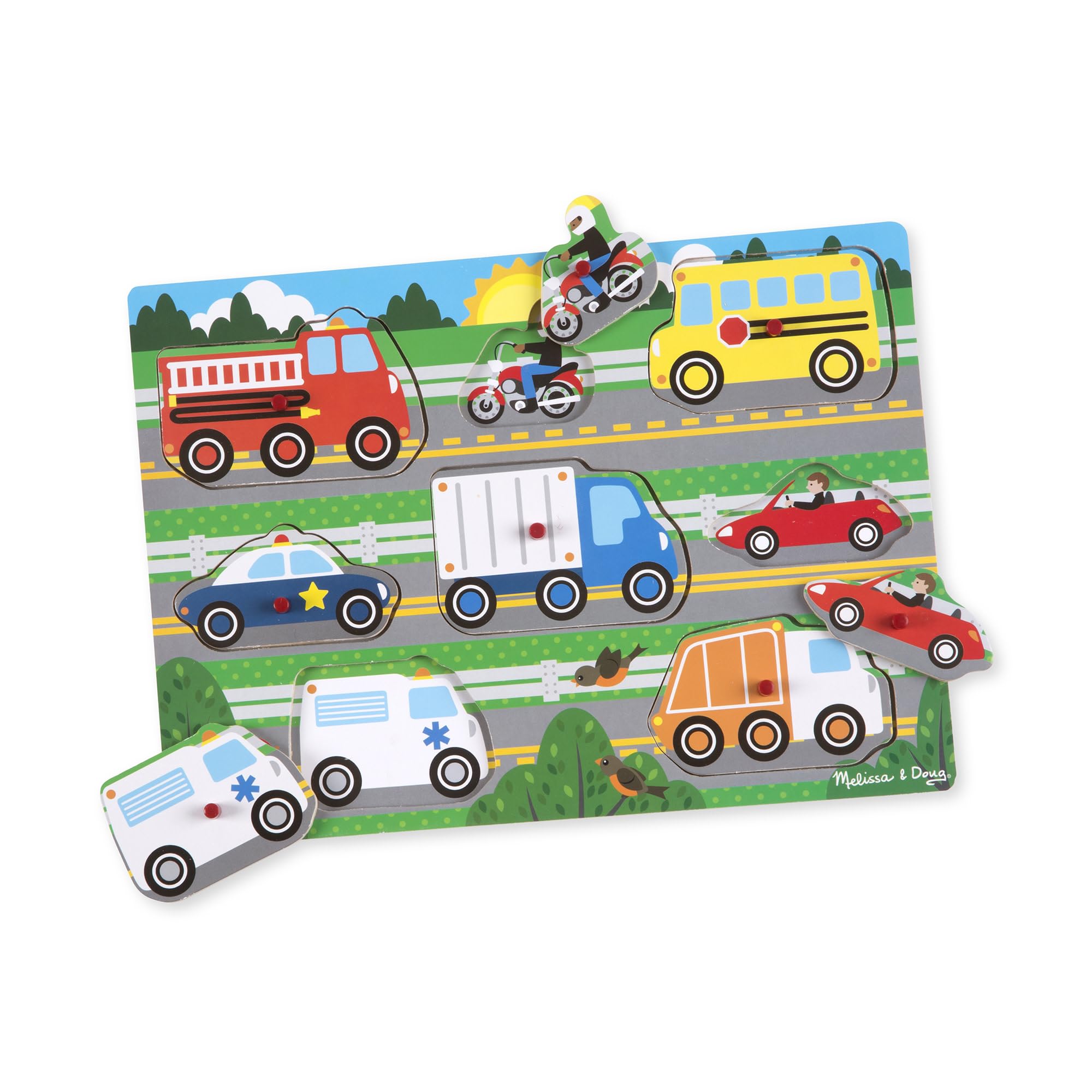 Puzzle din lemn cu vehicule Melissa & Doug – Jucărie interactivă