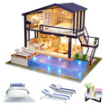 CUTEROOM A066 Set de construcție casă de păpuși din lemn miniatură Time Apartment cu piscină