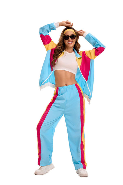 Velcoxplay Costum disco ani 80 femei, jachetă și pantaloni