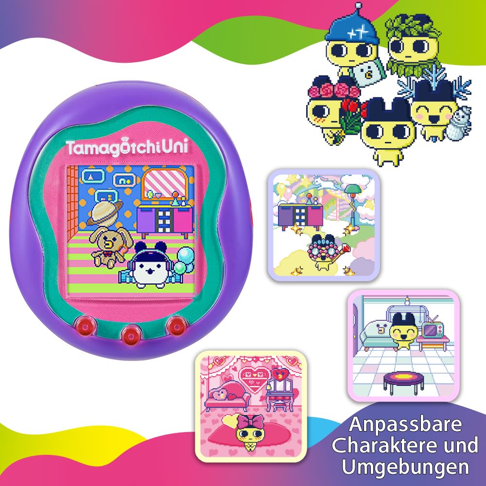 Bandai - Tamagotchi Uni - Tamagotchi conectabil cu ceas de mână - Animal interactiv Tamagotchi - Tamagotchi în limba germană - Model violet - Jucărie pentru copii de la 6 ani - 43352