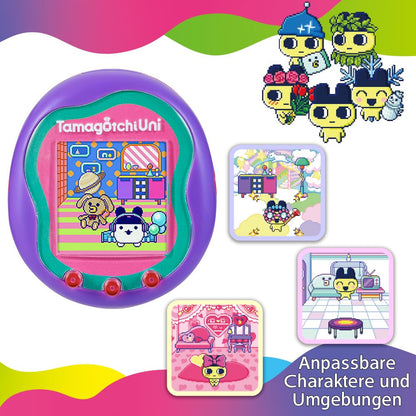 Bandai - Tamagotchi Uni - Tamagotchi conectabil cu ceas de mână - Animal interactiv Tamagotchi - Tamagotchi în limba germană - Model violet - Jucărie pentru copii de la 6 ani - 43352