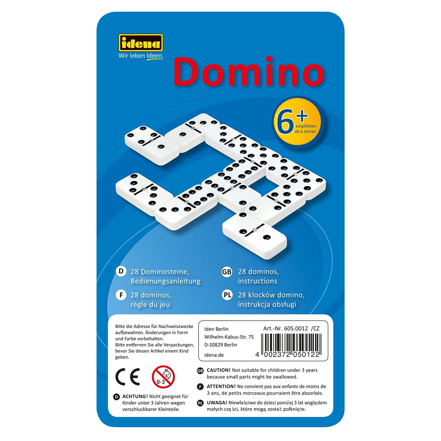 Idena Domino Double Six, 28 piese, cutie metalica, 6+ ani