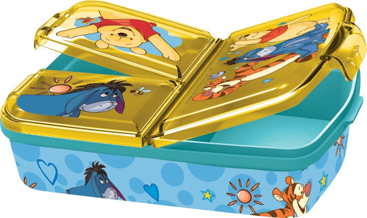 Cutie pentru prânz Winnie Pooh pentru copii cu 3 compartimente, din plastic cu închideri tip clip, ideală pentru grădiniță, școală și timp liber.