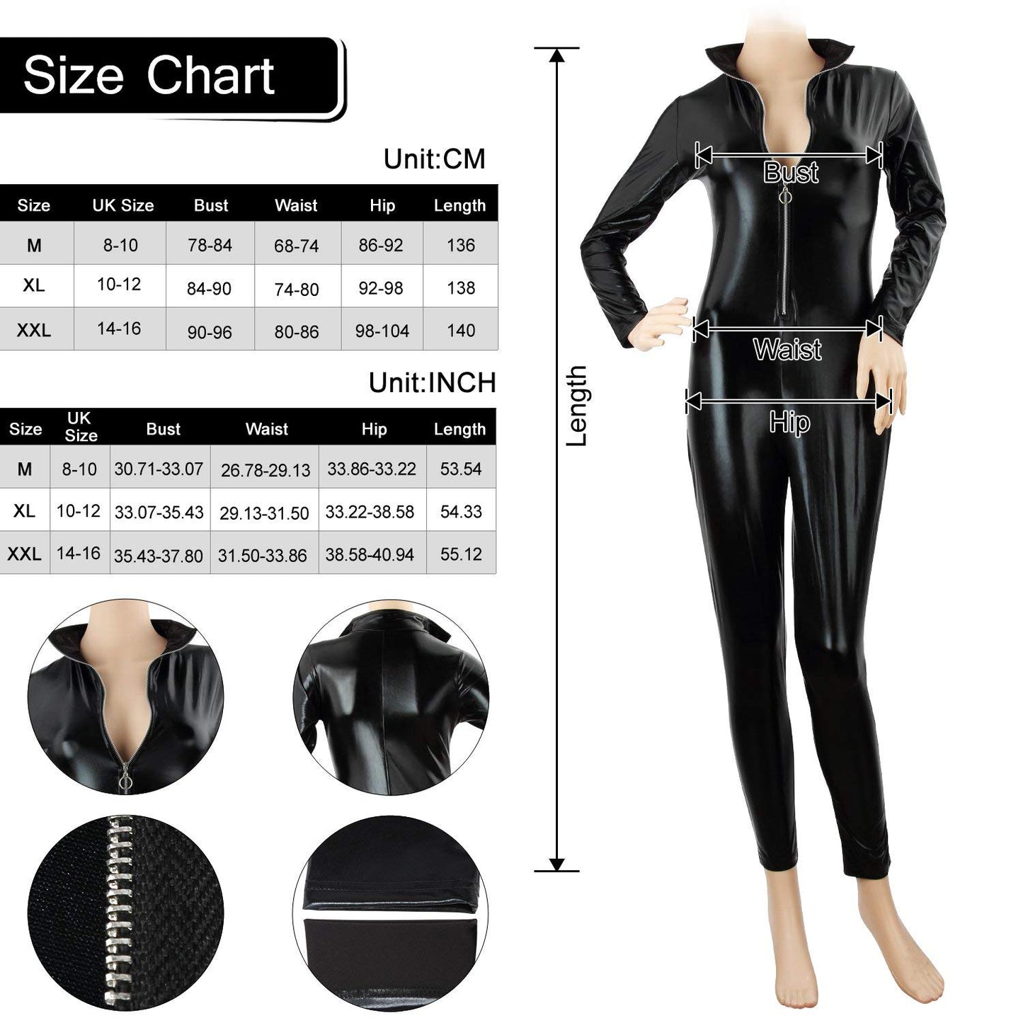 M MUNCASO Costum Catwoman Salopetă PU, negru