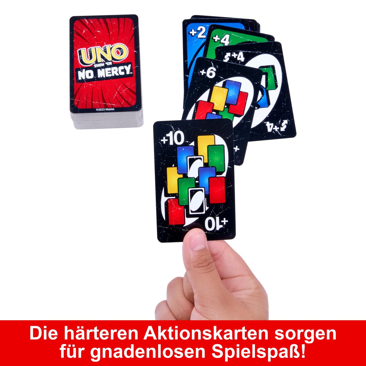 Mattel Games UNO No Mercy Joc de cărți cu reguli speciale și pedepse dure pentru copii și adulți